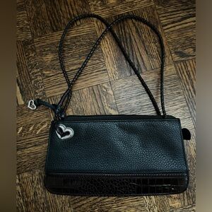 BRIGHTON Black Brown Croc Embossed Leather Small Clutch Wristlet Size Purse